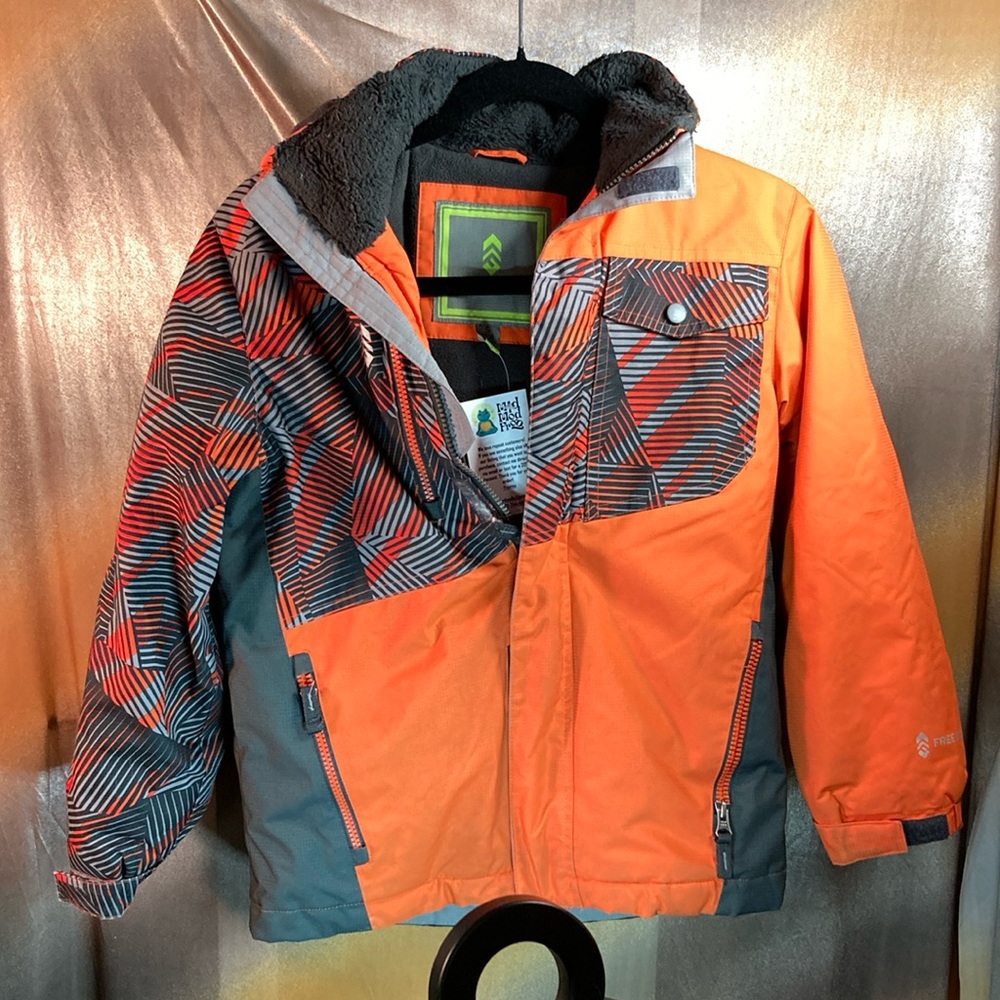 Free Country child 7/8 orange‎ snow jacket. Orange and gray tech coat 351